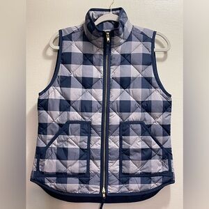 J Crew Vest Small Blue Gray Check Sleeveless Full Zip Quilted Puffer War…